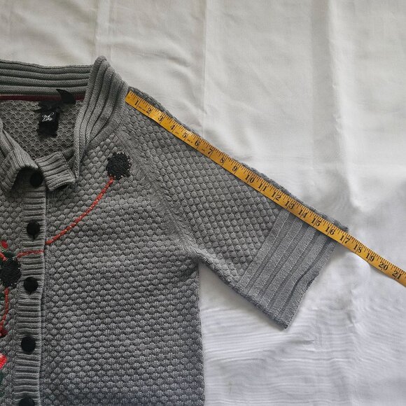 Nick & Mo Anthropologie Floral Embroidered Knit Cropped Cardigan Women's Medium - Picture 15 of 16